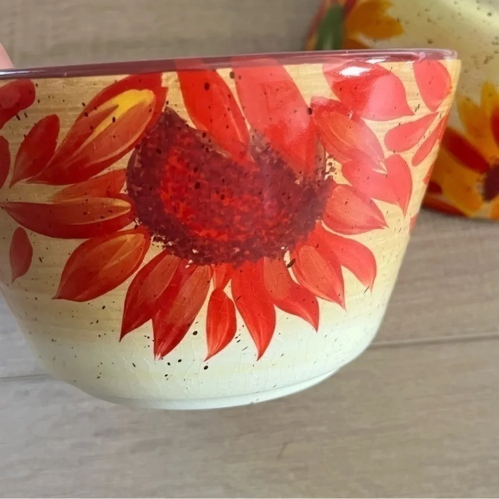 Pfaltzgraff Evening Sun Coupe 2 Cereal Bowls‎ 6" Red Yellow Sunflowers Retired - Picture 10 of 12